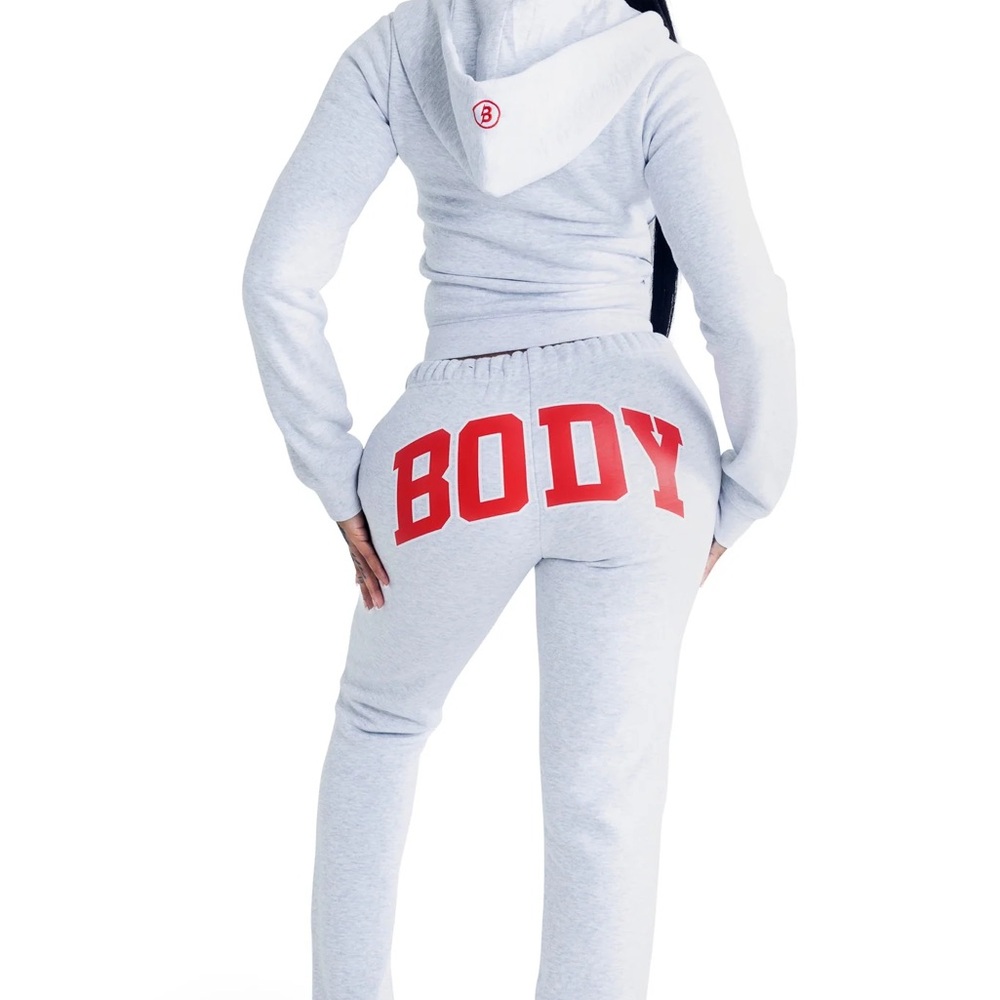 BODY Logo Light Gray Track Pants with Red Accent